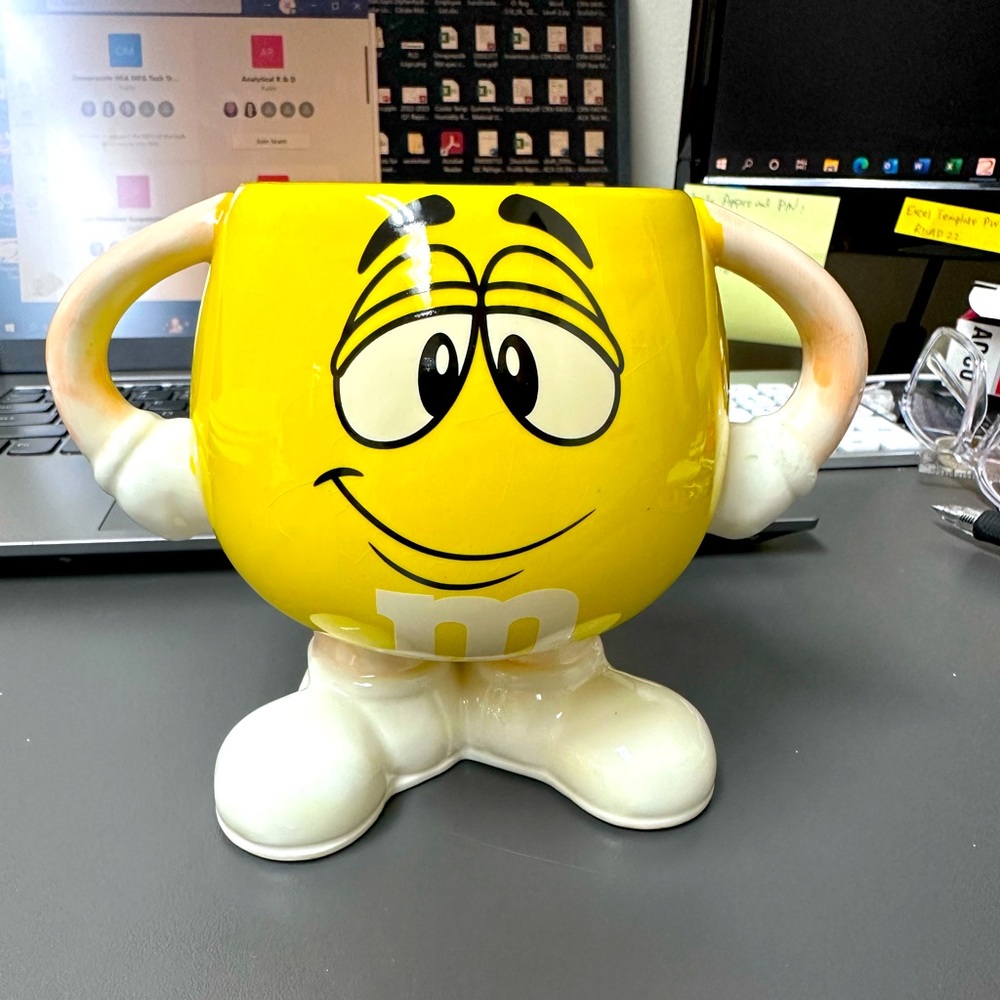 Rare 2008 Vintage M&M Yellow 3D Arms and Legs Full Body Coffee Mug